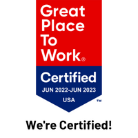 Ribbon that states Great Place to Work Certified