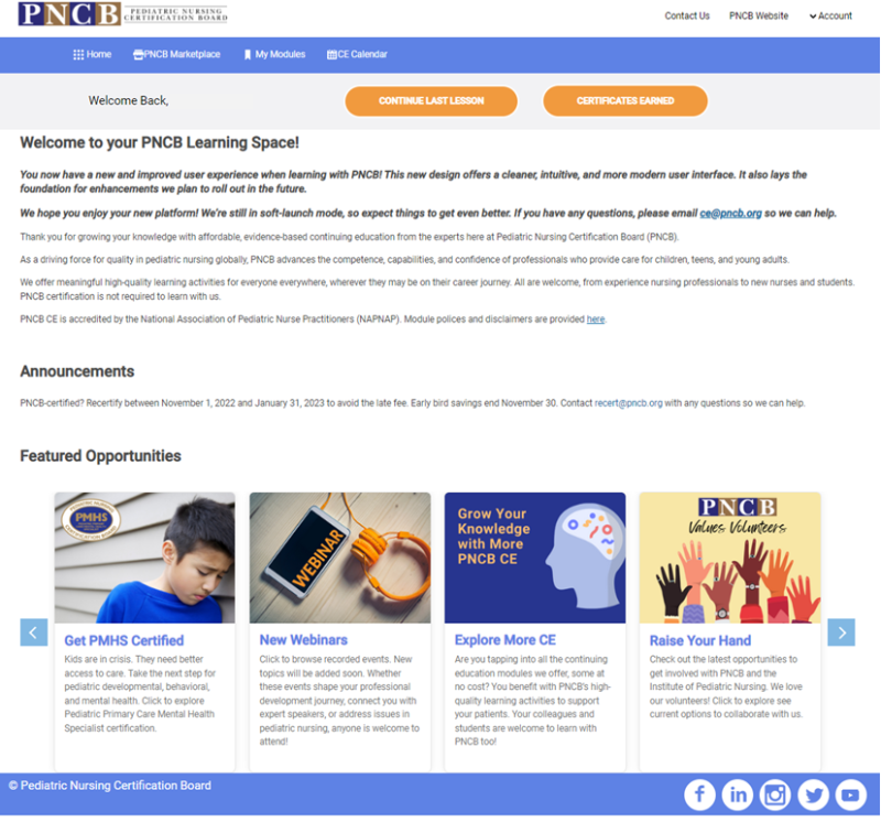 Screenshot of updated learning center showing landing page features